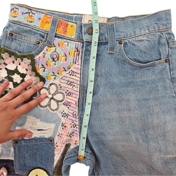 BDG Urban Outfitters High-Waisted Flare Patchwork Craft Jeans Indigo 26 - Picture 9 of 12